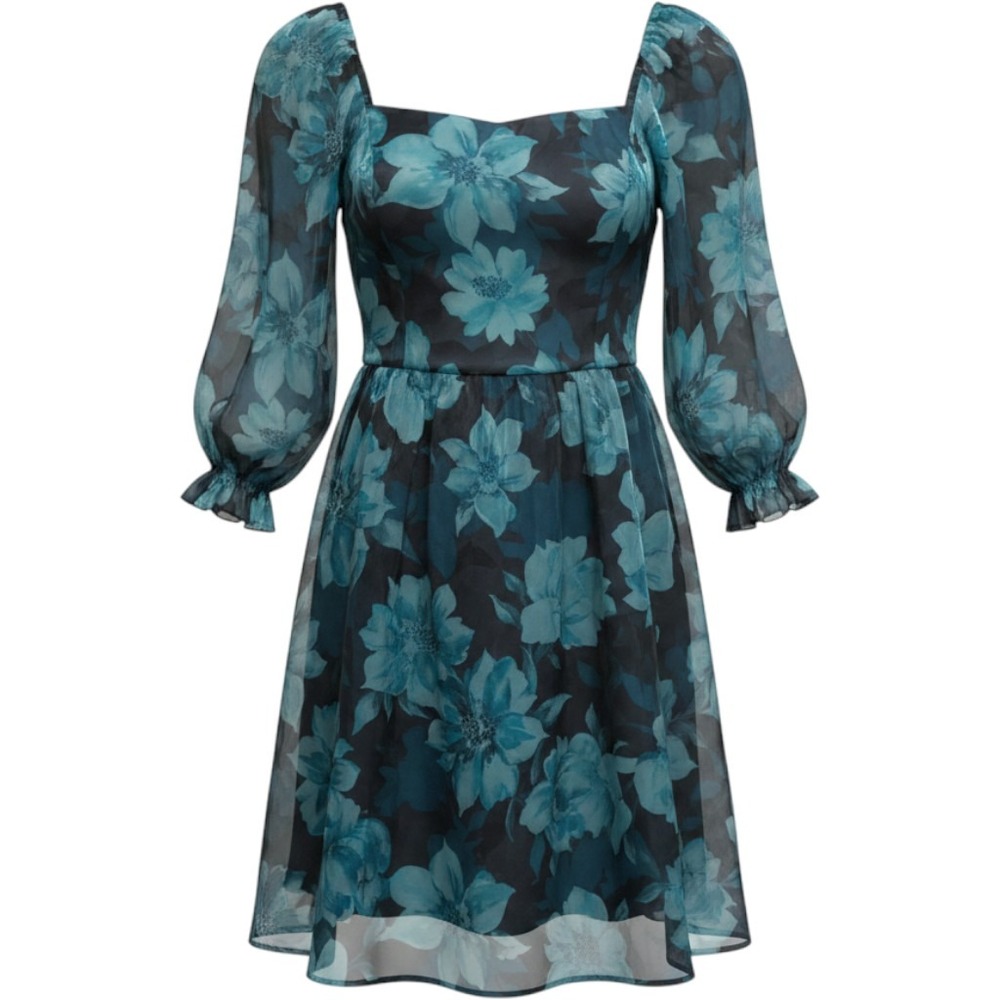 Thirty/Thirty LA Women Mini Dress S Teal Green‎ Floral Smocked Whimsigoth Part